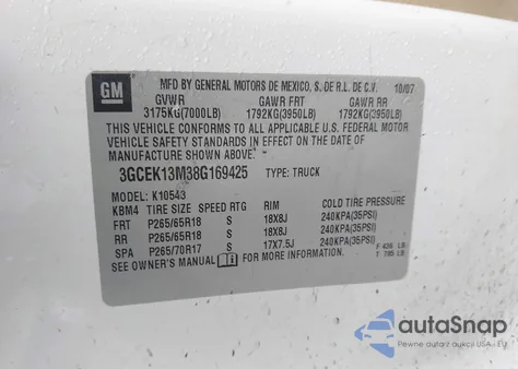 2008 Chevrolet Silverado 1500 Ltz из США, поврежденный, VIN 3GCEK13M38G169425